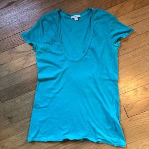 James Perse T-Shirt Tee Scoop Aqua Blue Size 2